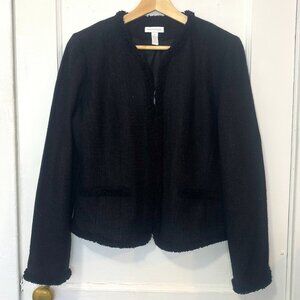 Charter Club Women's Black Metallic Tweed Ladylike Jacket, Front Zip, Size 8